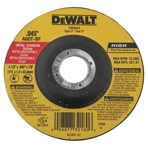 Norton Gemini RightCut Depressed Center Cut-Off Wheel, 4 1/2\" Dia, 3/32...